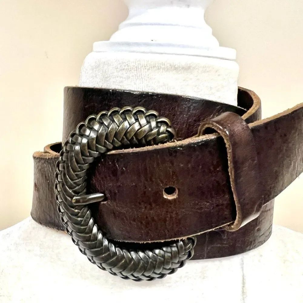 Banana Republic Leather Belt with Braided Buckle size XL